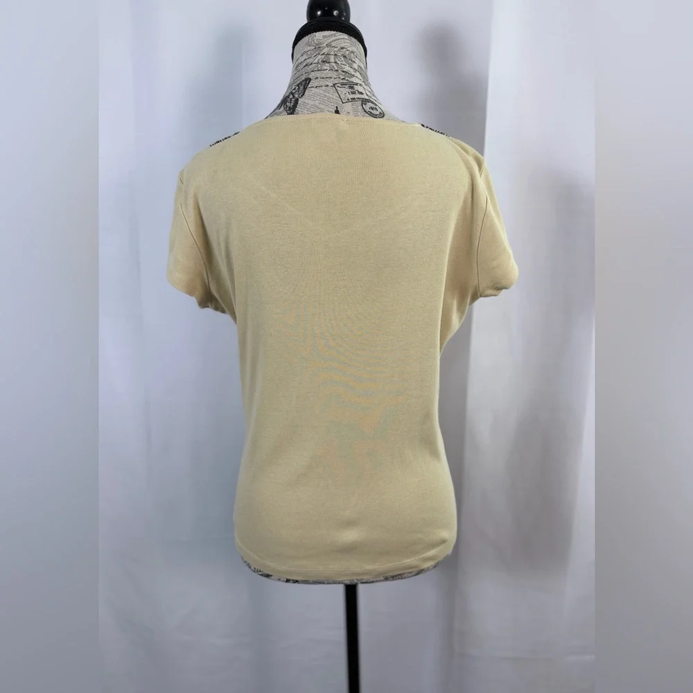 Nine West Cream Top W/ Brown Embroidered Neckline  Detailing Size M